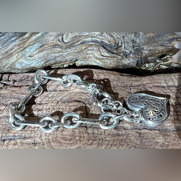 Brighton Fine Silver Plated Bracelet Chain Links Charm  With Heart Pendant Tag - Picture 12 of 14